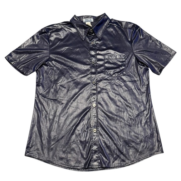 YMLA Other - VTG YMLA Studio Short Sleeve Button Up Shirt Navy Blue Men's Size L Made In USA